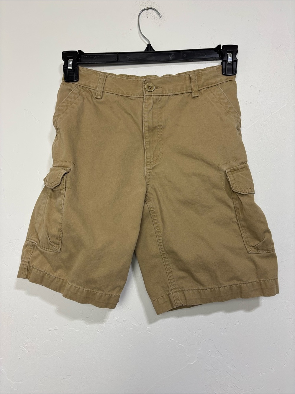 Lands' End Boys 14 Khaki Cargo Shorts 100% Cotton Twill Flat Front Button Zip